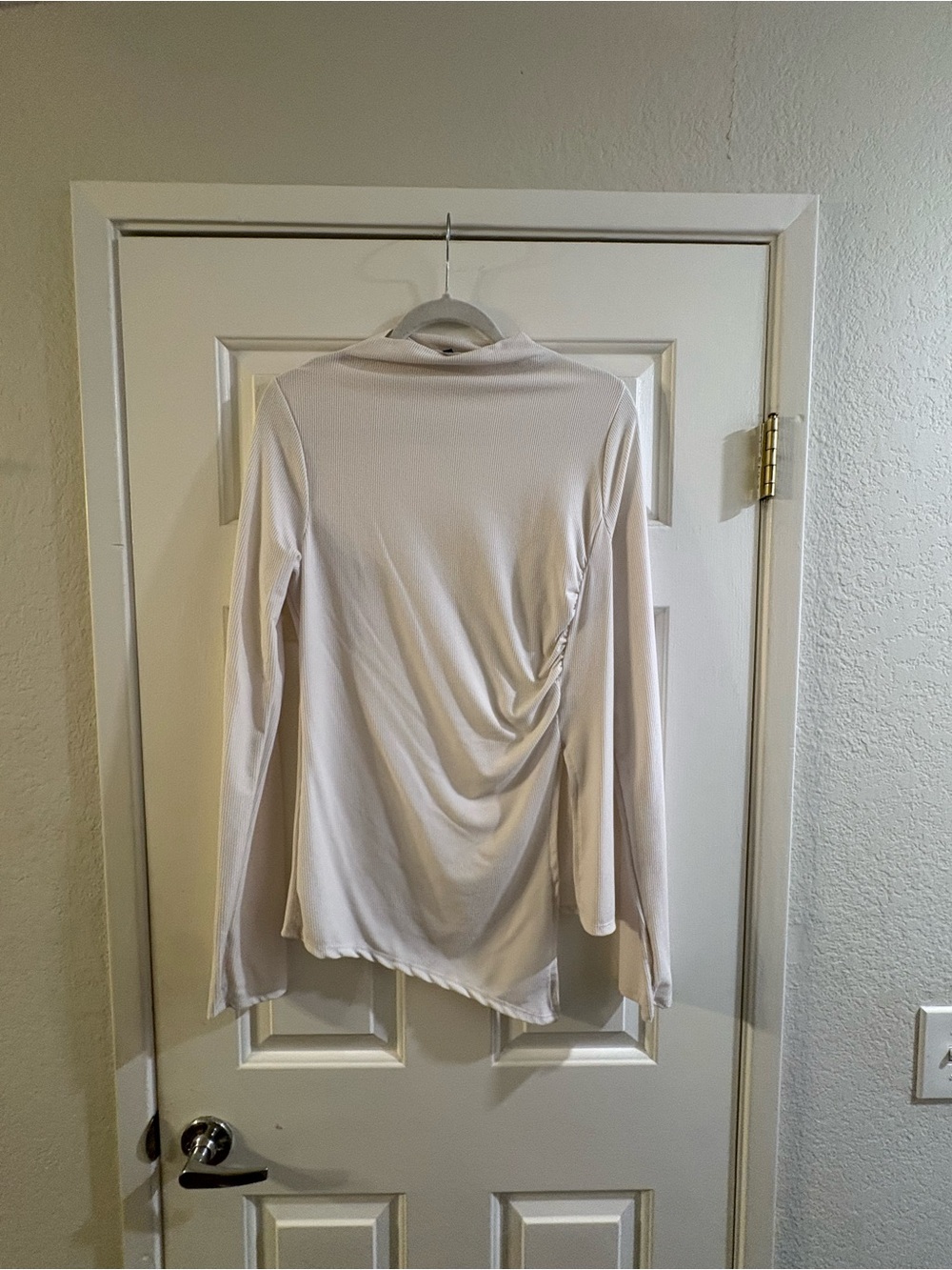 Fashion Nova Asymmetrical Long-Sleeve Ruched Side Top - white